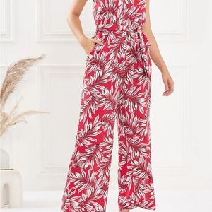 Red Leaf Print Jumpsuit